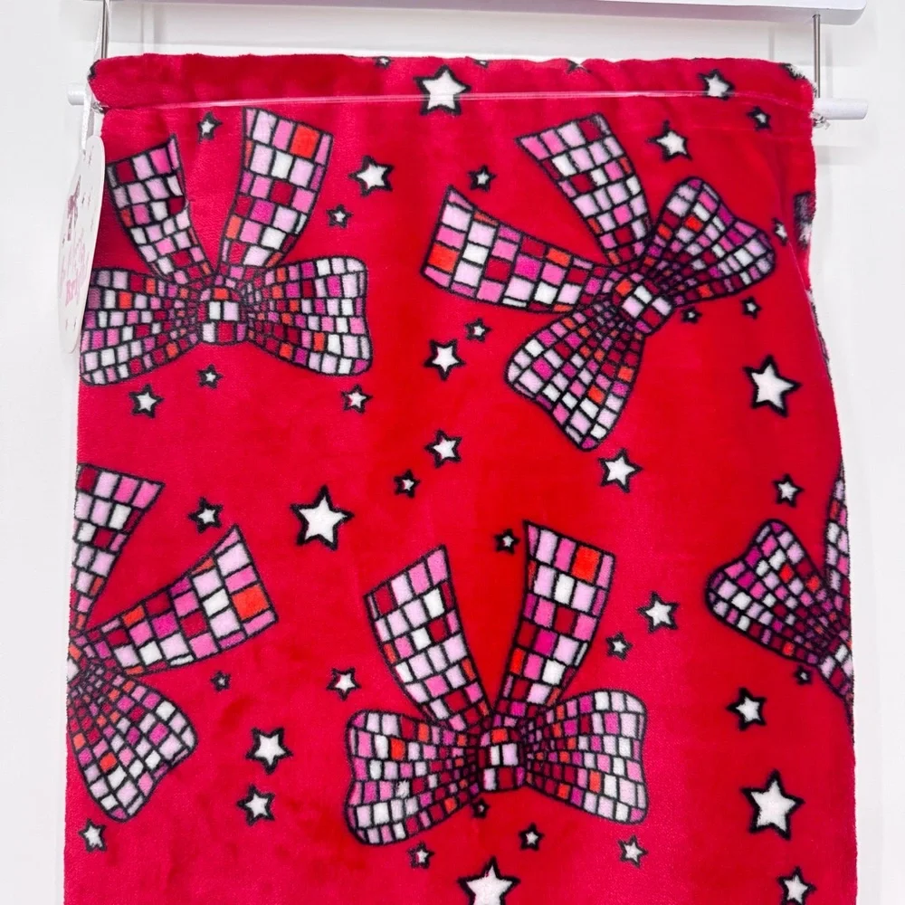 Be Merry & Bright Disco Bow Christmas Throw Blanket 50”x70” Feminine New Nwt